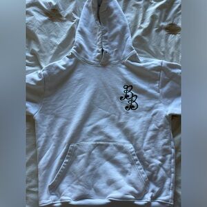 Bogey boys white sweatshirt with bogey boys logo on front.